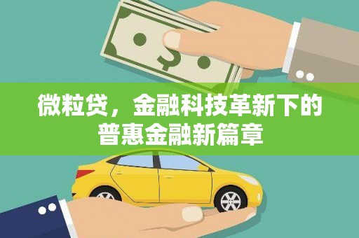 仁和微粒贷，金融科技革新下的普惠金融新篇章